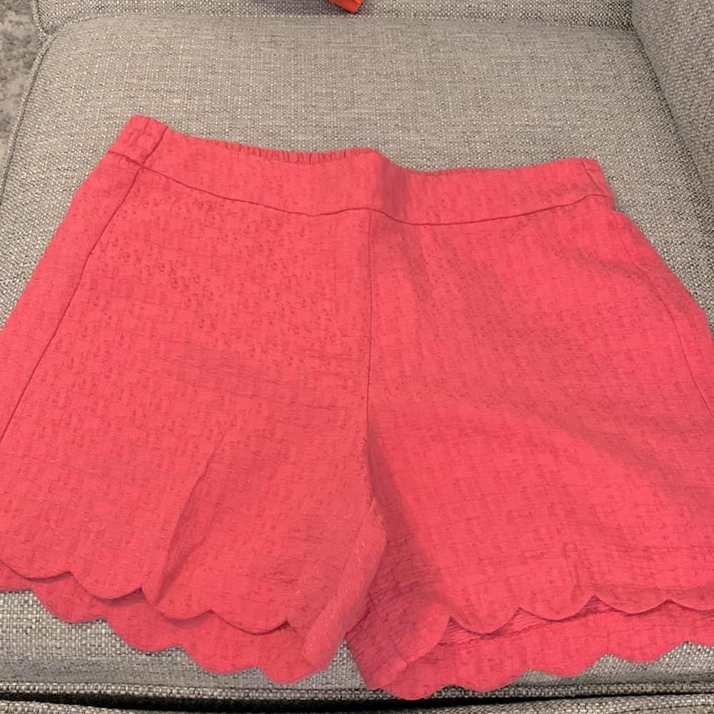 Never worn! Size 12 coral/pink shorts with scalloped edge and 5 inch inseam